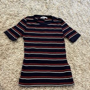 Frame Striped Short-Sleeve Ribbed Tee in Fall Navy Multi